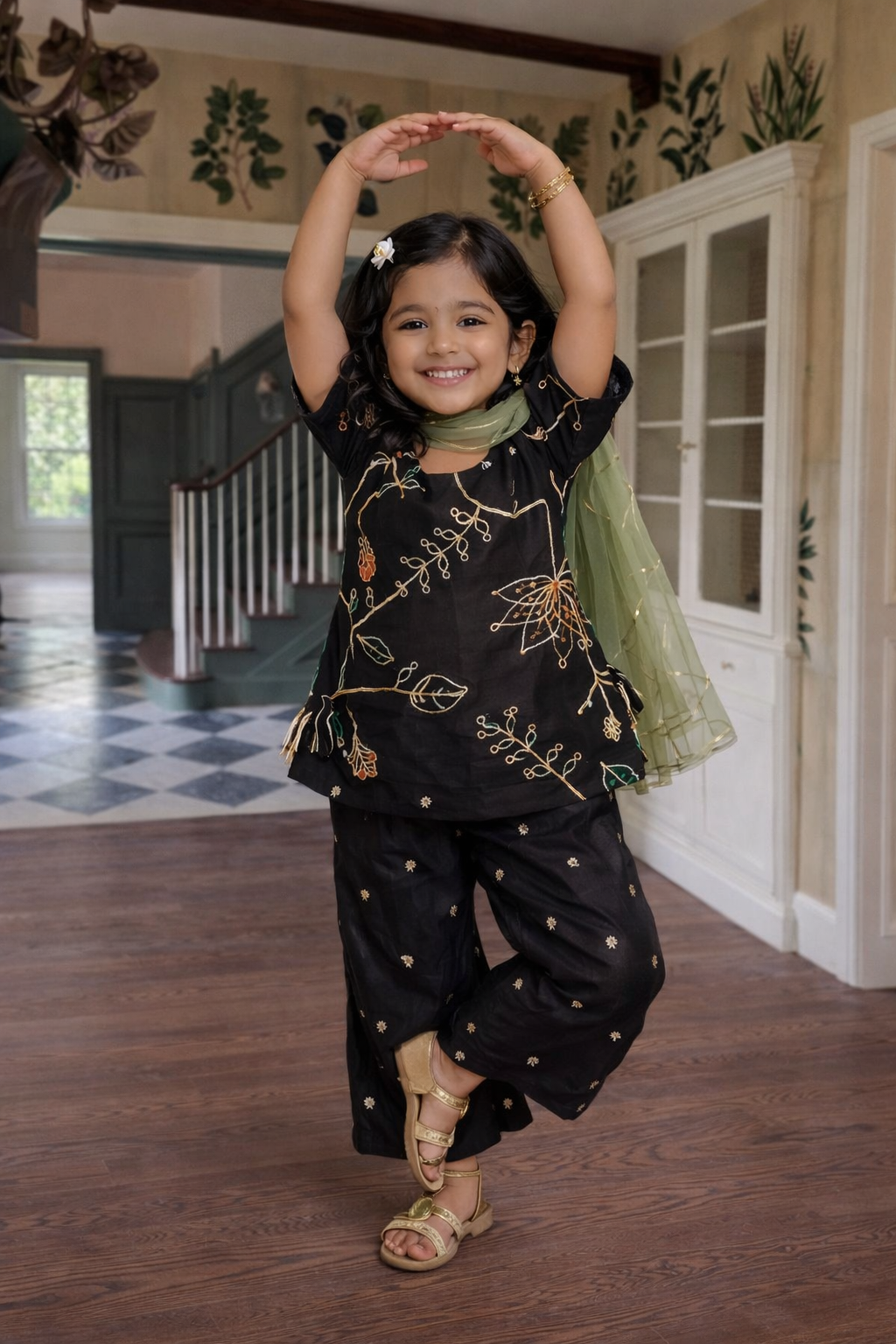 Floral Garden Tissue Sharara - Black