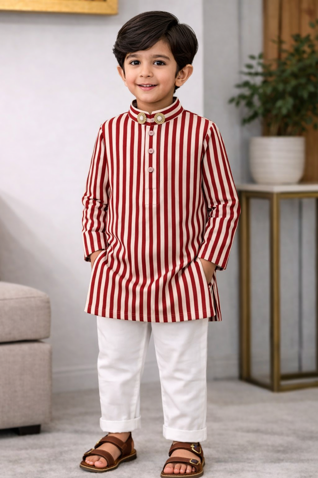 Remi Panjabi Set - Red & White Stripes