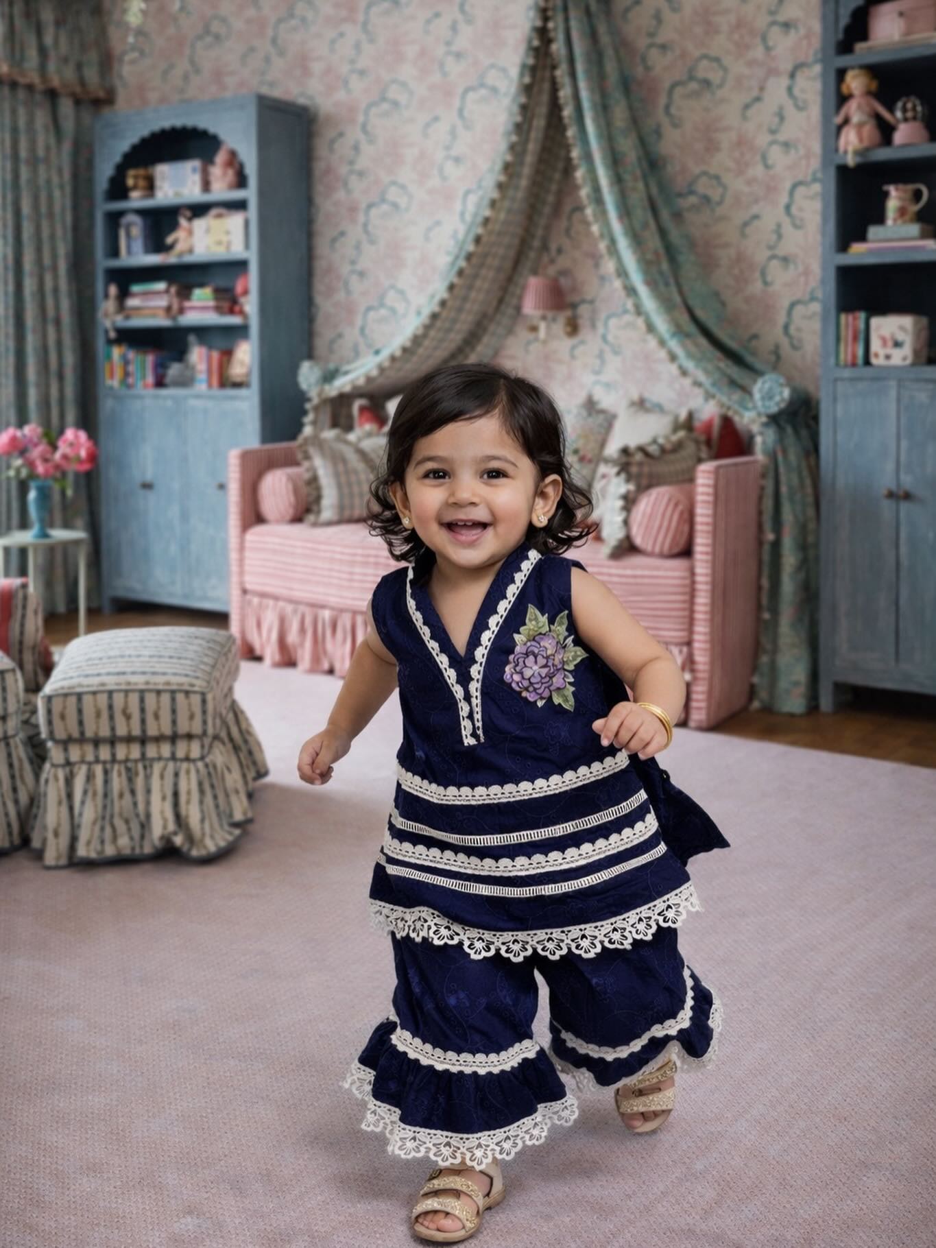 Blue Applique Lacey Flair