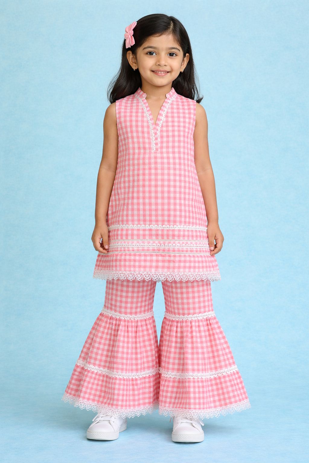 Gingham Lacey Flair - Pink
