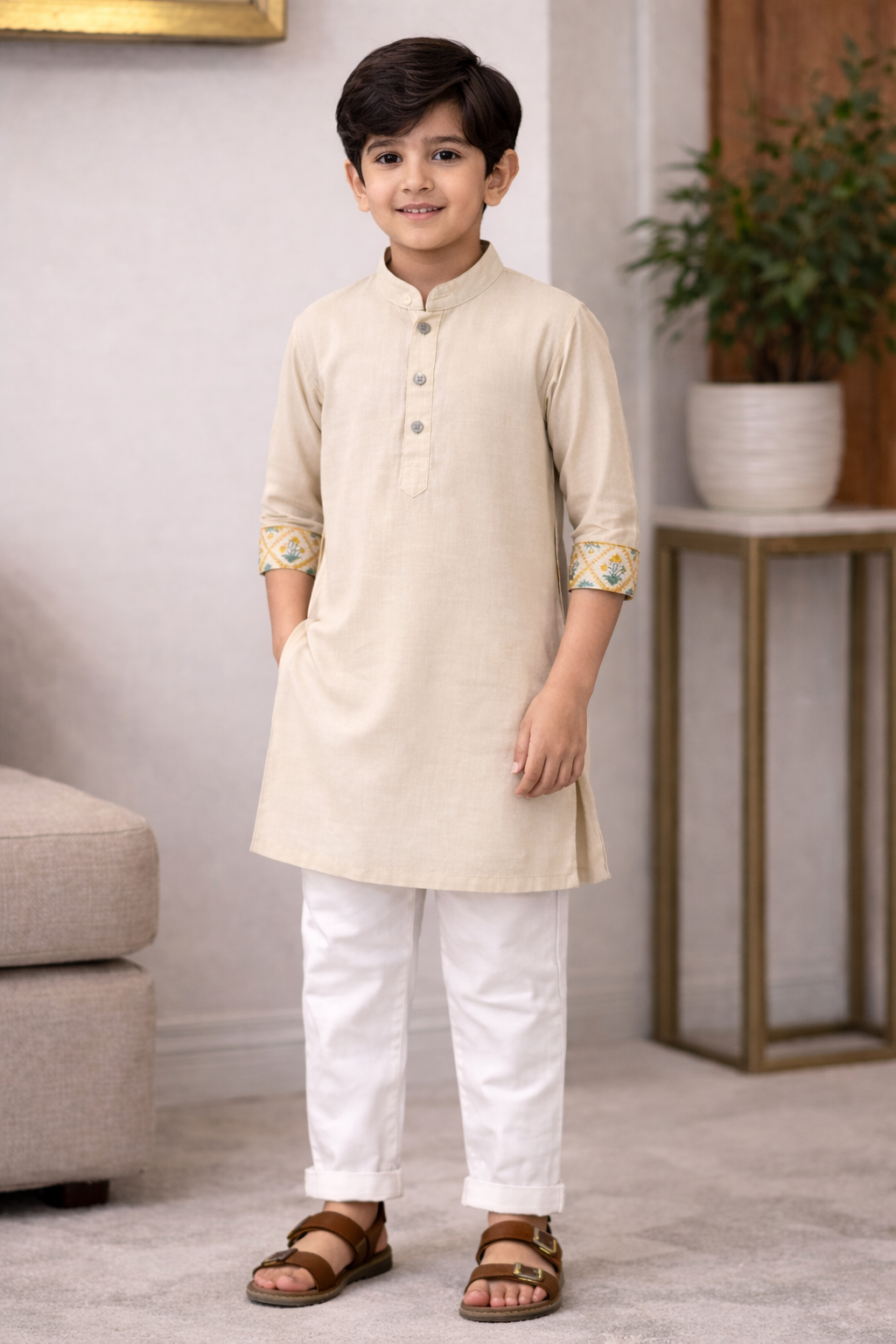 Remi floral yellow Panjabi set