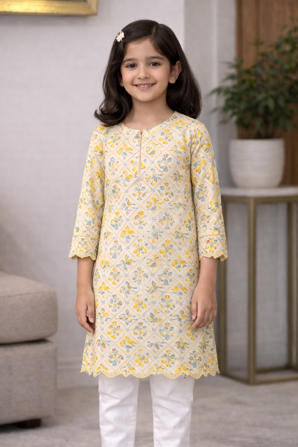 Floral Remi kameez set yellow