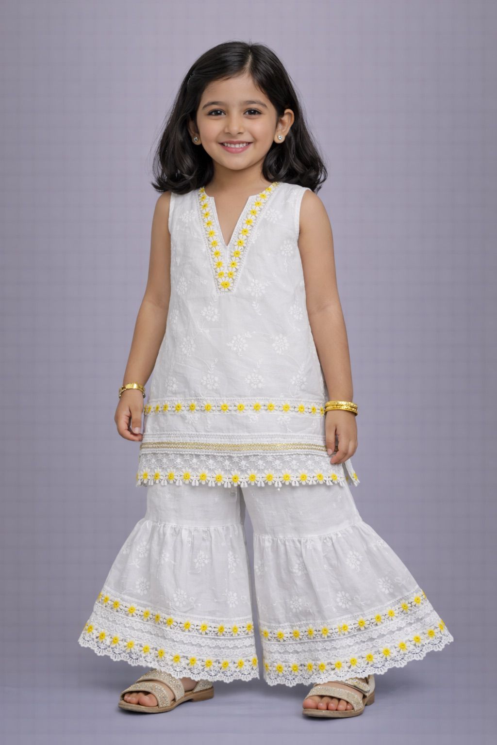 White Chikan Sharara - Daisy