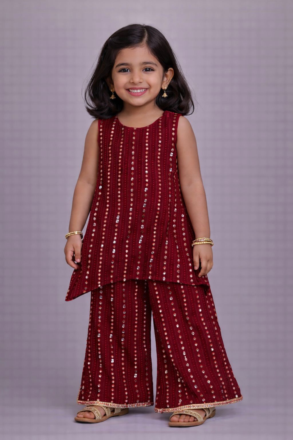 Glitzy Mirror Sharara - Maroon