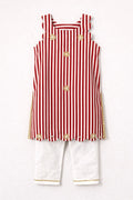 Scalloped Kameez Set - Red & White Stripes