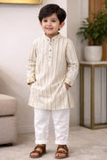 Stripes & Floral Panjabi - Yellow & White Stripes