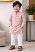 Stripes & Floral Panjabi - Salmon & White Stripes