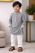 Stripes & Floral Panjabi - Dark Blue & White Stripes