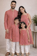 Scalloped Adult Kameez Set - Red & White Stripes