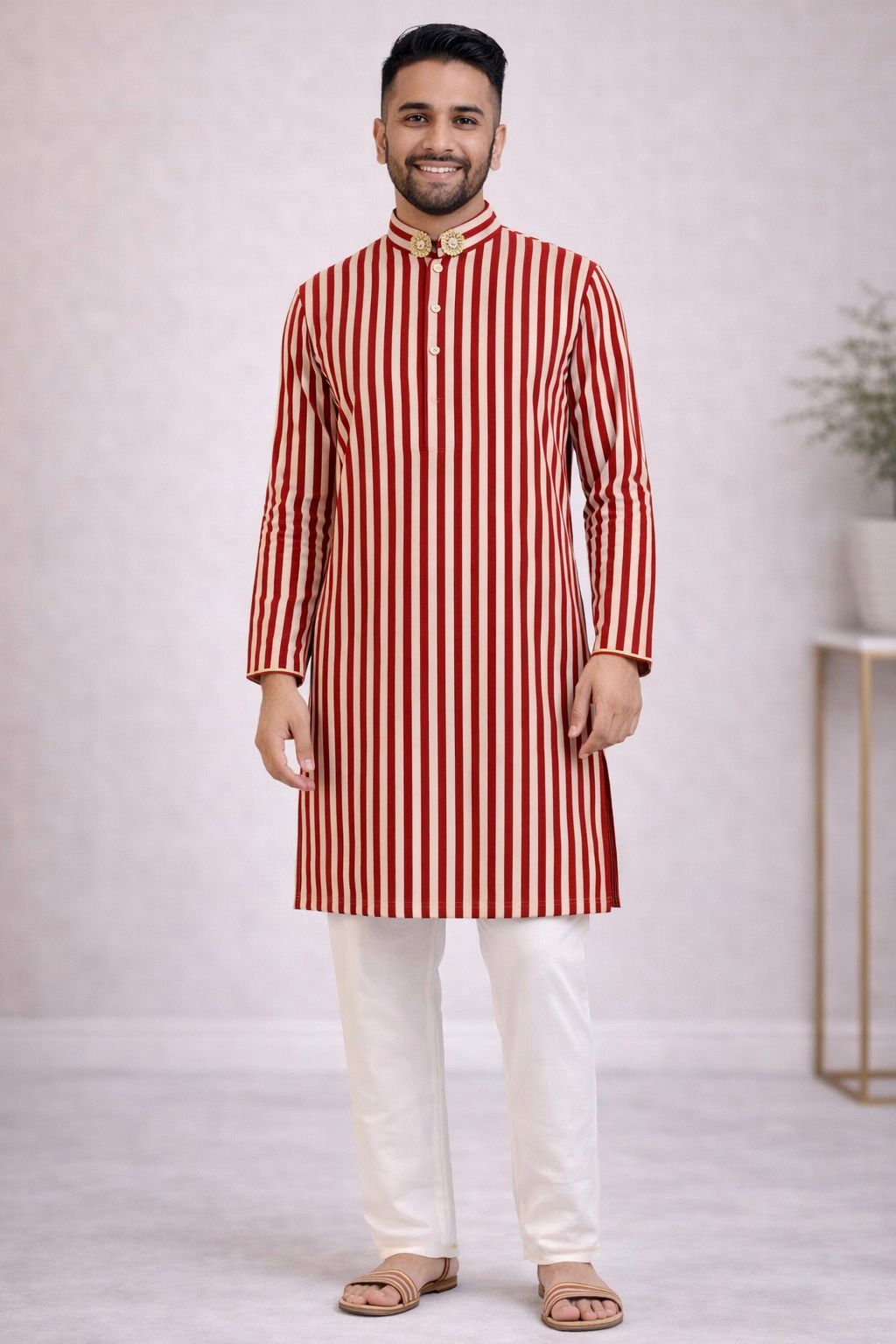 Remi Panjabi Adult Set - Red & White Stripes