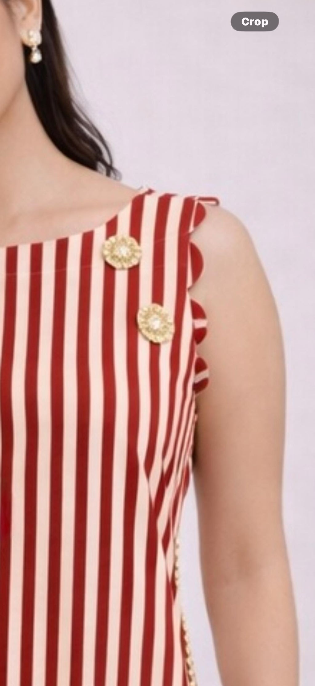 Scalloped Adult Kameez Set - Red & White Stripes