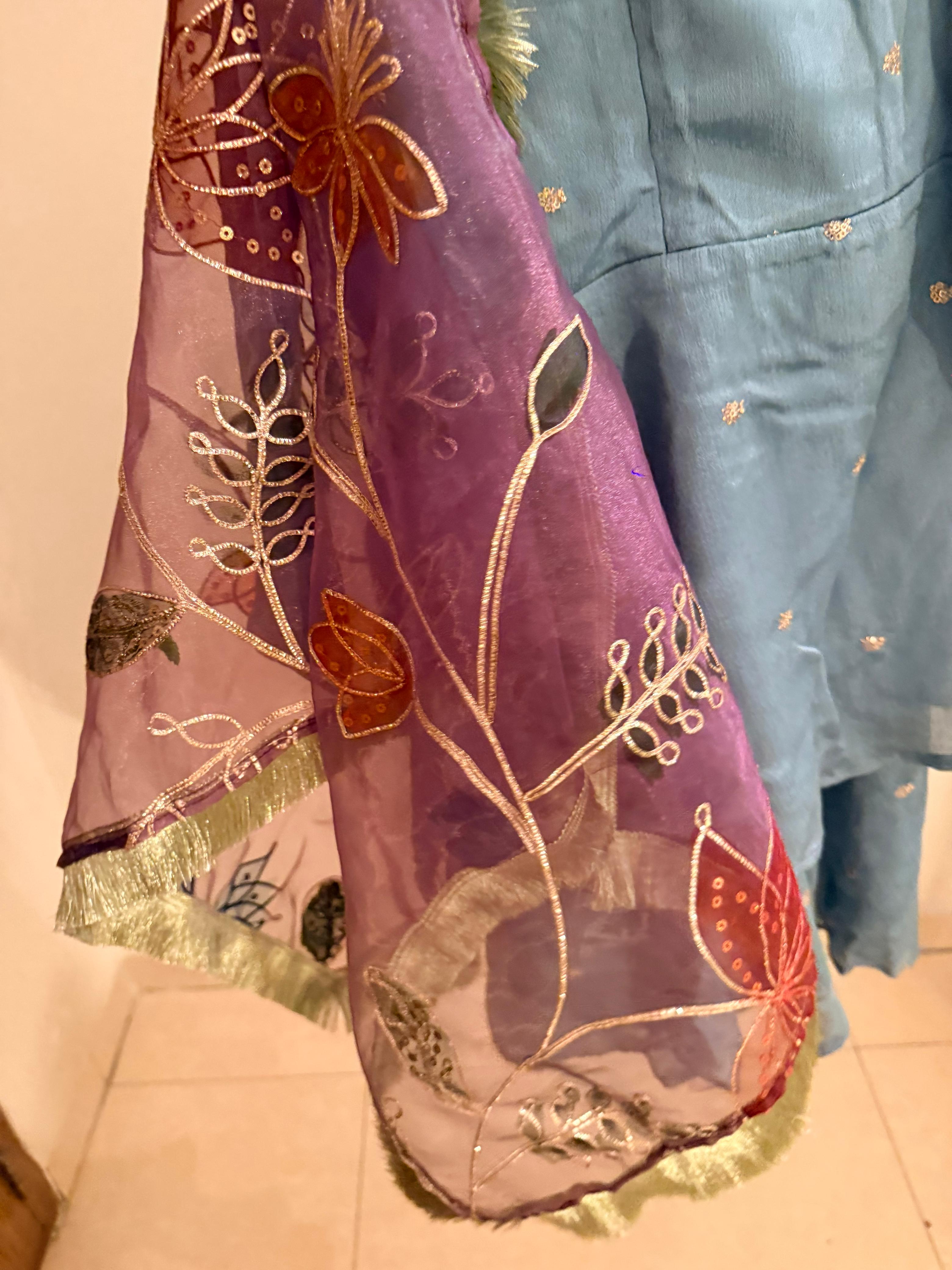 Sequin Dot Sharara - Steel Blue