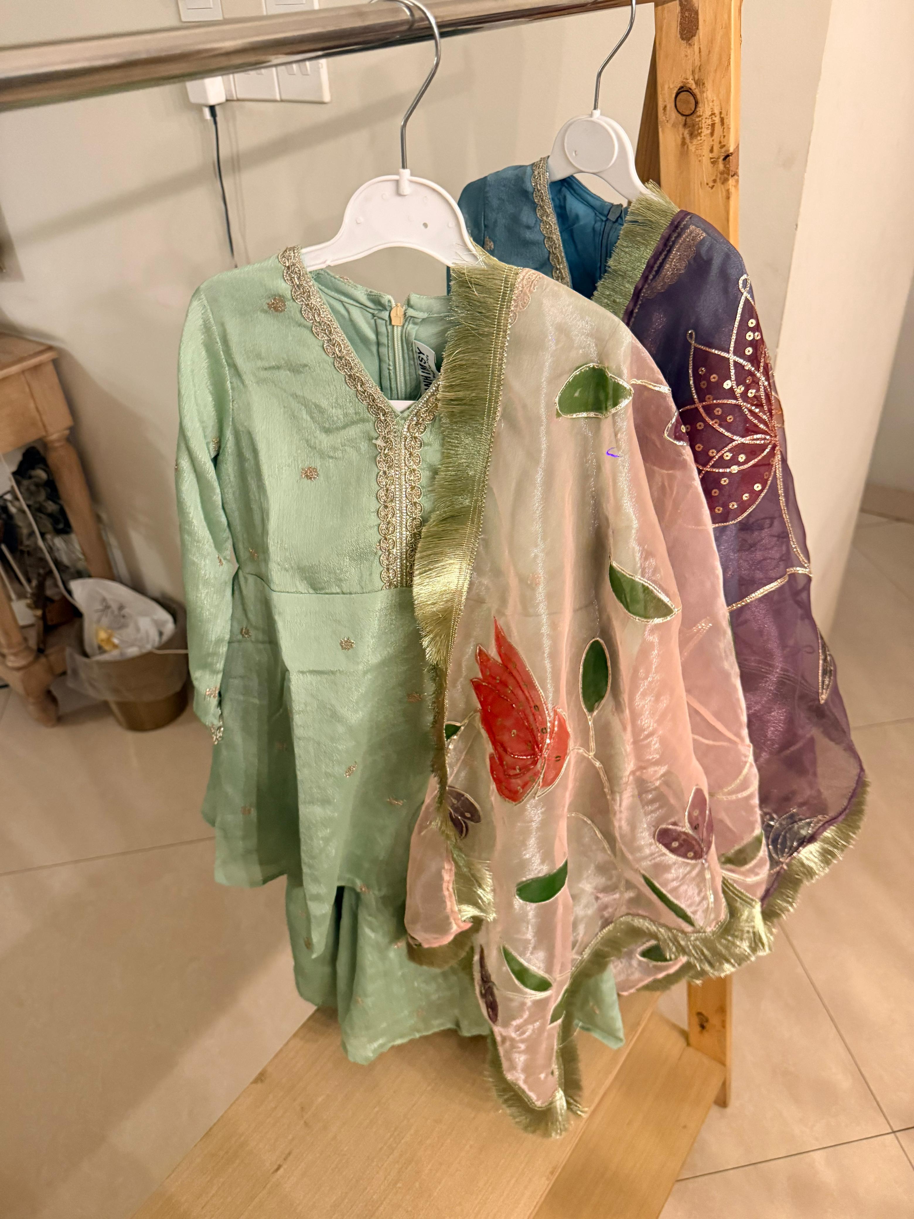 Sequin Dot Sharara - Sage