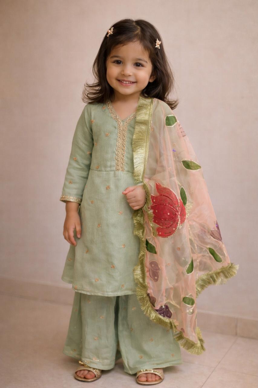 Sequin Dot Sharara - Sage