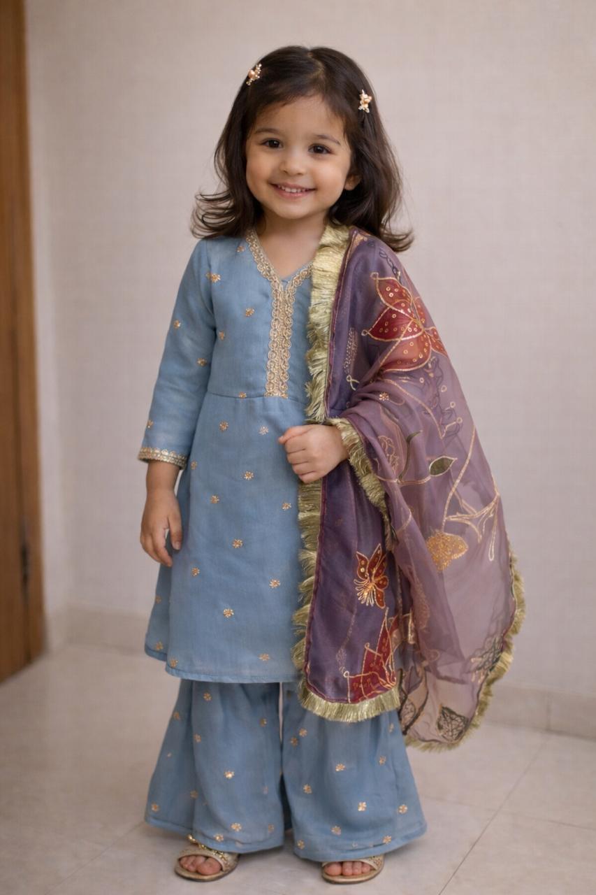 Sequin Dot Sharara - Steel Blue