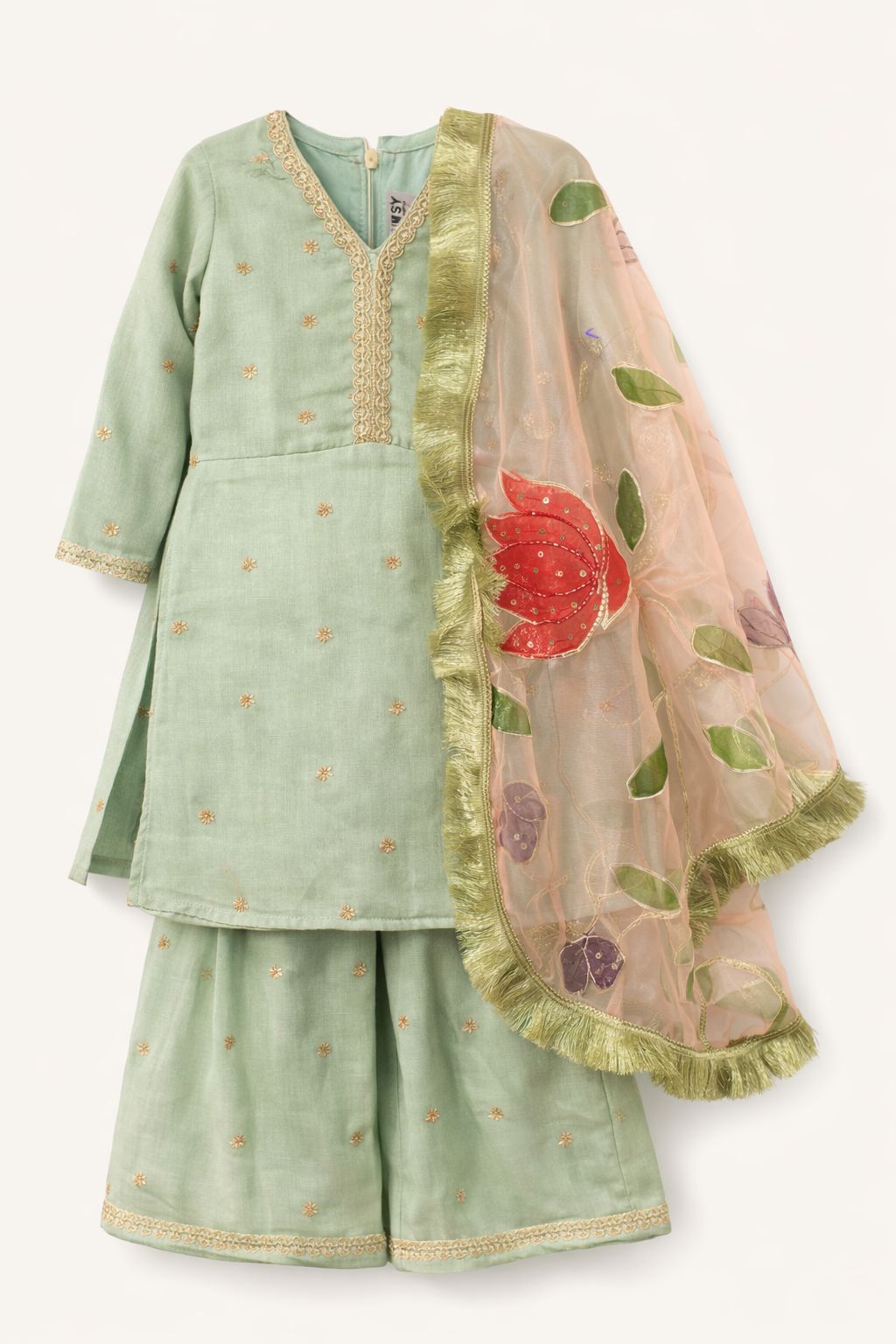 Sequin Dot Sharara - Sage