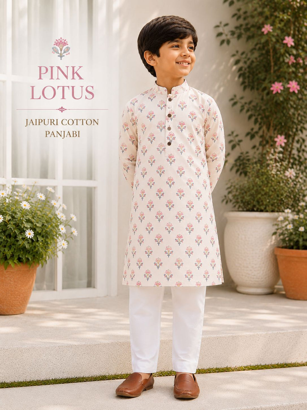 Jaipuri Cotton Panjabi - Pink Lotus