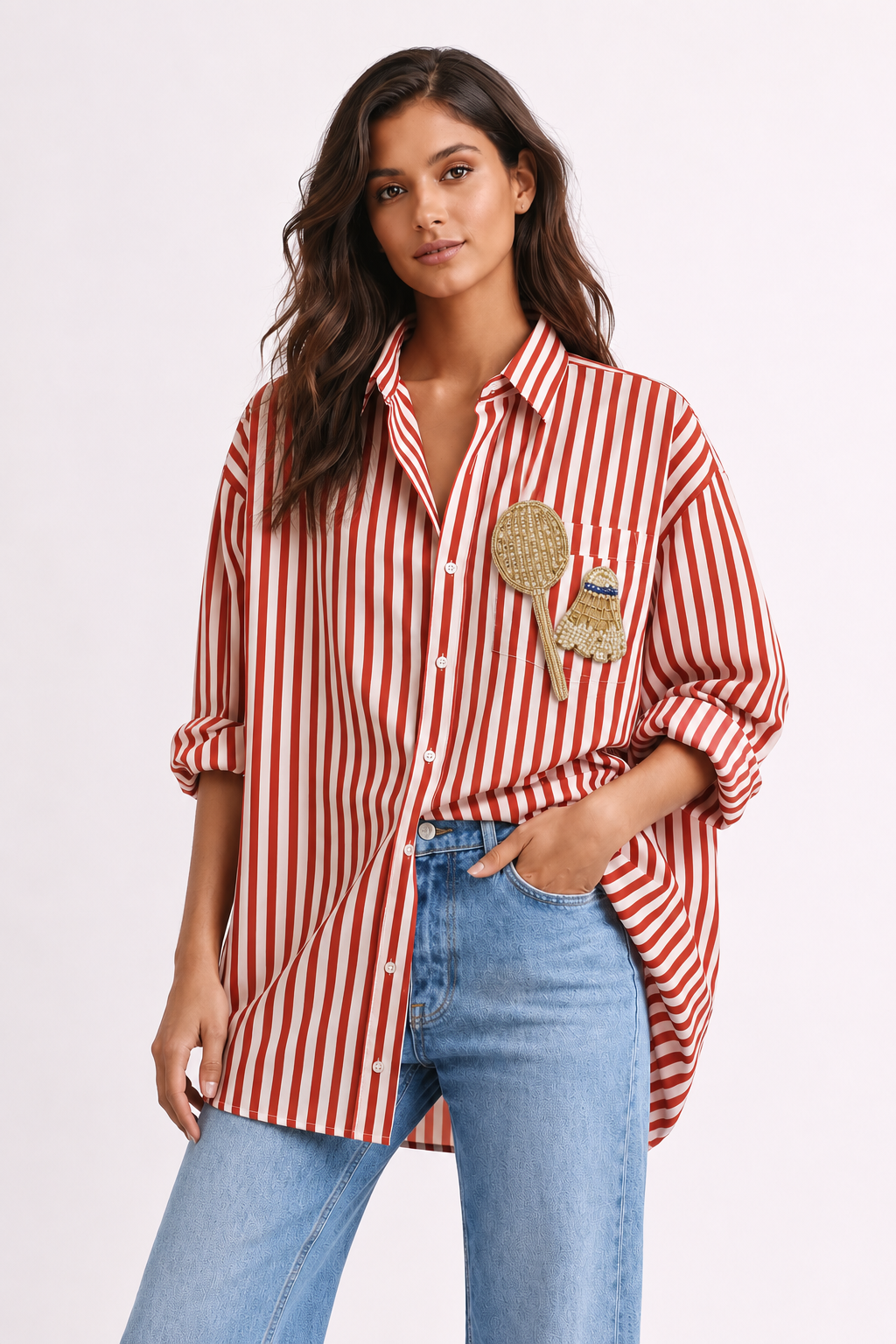 Statement Oversized Shirt - Badminton Baddie (Red Stripes)