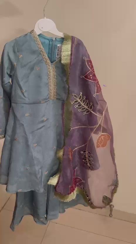 Sequin Dot Sharara - Steel Blue